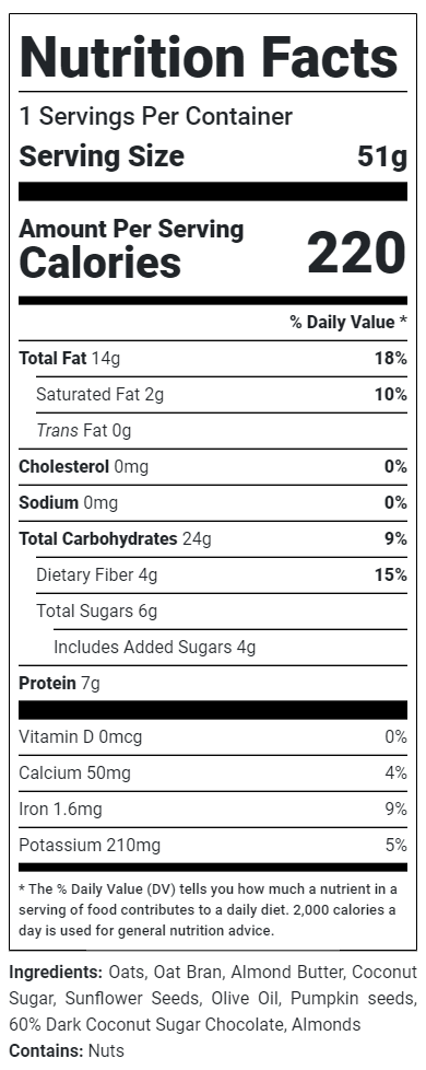 Chocolate granola bar nutrition facts