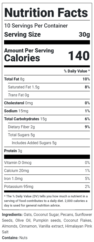 Classic fruit-free granola nutrition facts