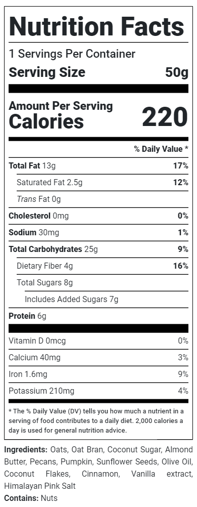 Classic fruit free granola bar nutrition facts