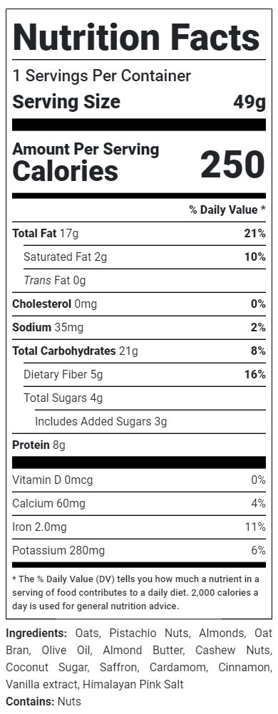 Emirati granola bar nutrition facts