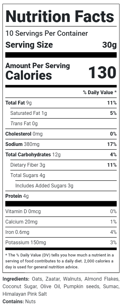 Zaatar granola nutrition facts